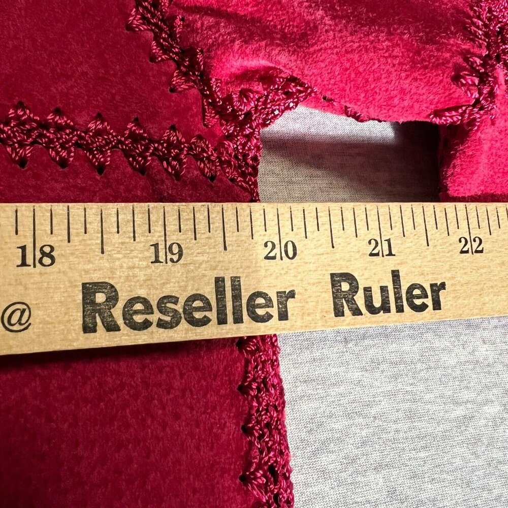 Vintage Suede Crochet‎ Jacket Womens Large Petite Pink Fushia Patchwork Boho SMH - Picture 4 of 12